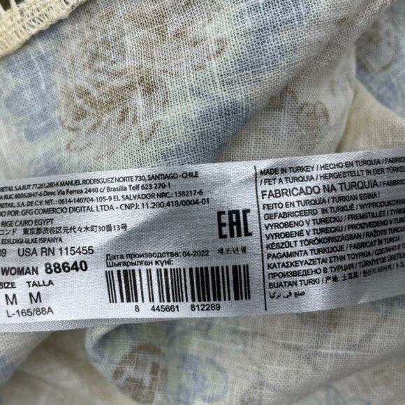 Mango MNG Linen Blend Floral Ivory Boho Button Blouse Shirt Top Women's 6 Small - Picture 11 of 13